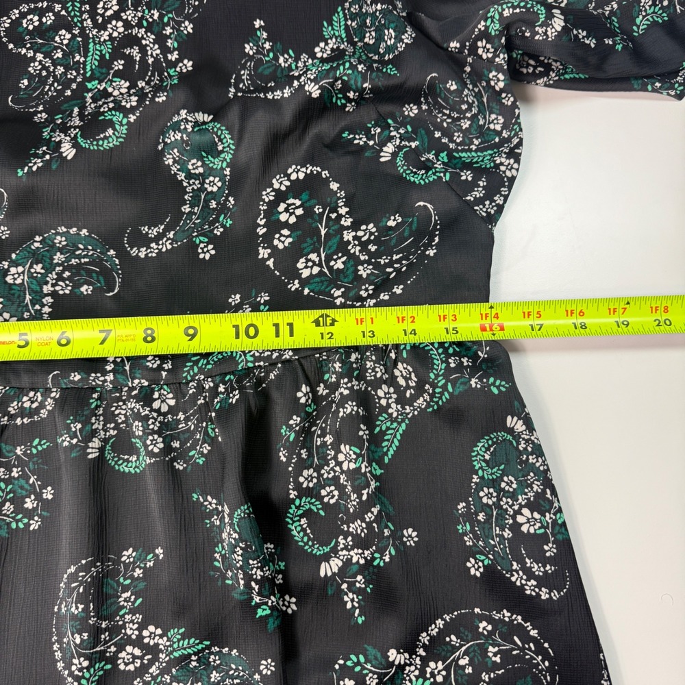 LOFT Women Mini Dress Size 8 Black Floral Long Sleeve Mock Neck Boho Chic - Picture 9 of 14